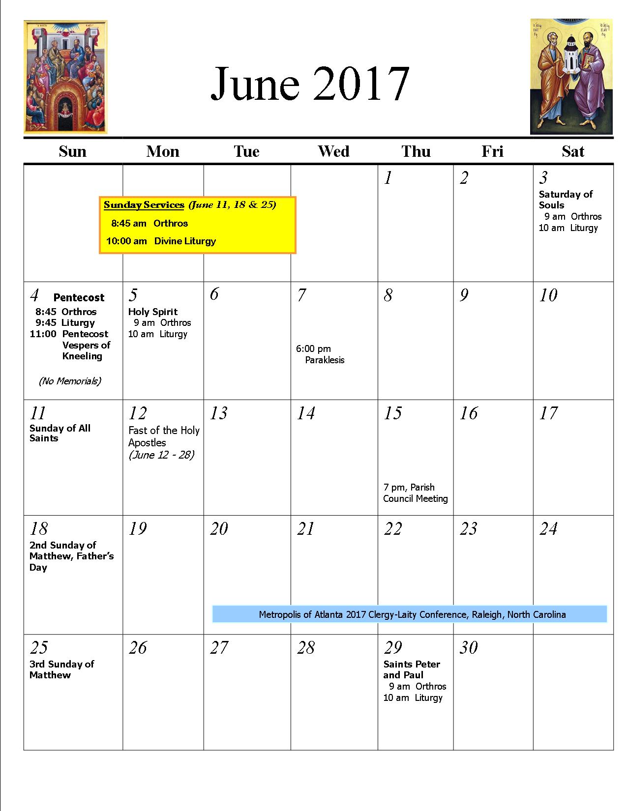 June 2017 Calendar